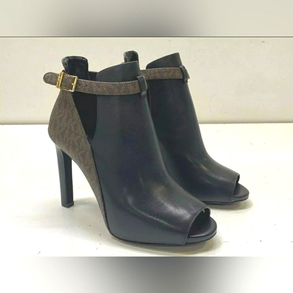 NEW Michael Kors MK Designer Lawson Open Toe Boots Booties Black 6 - Picture 2 of 8